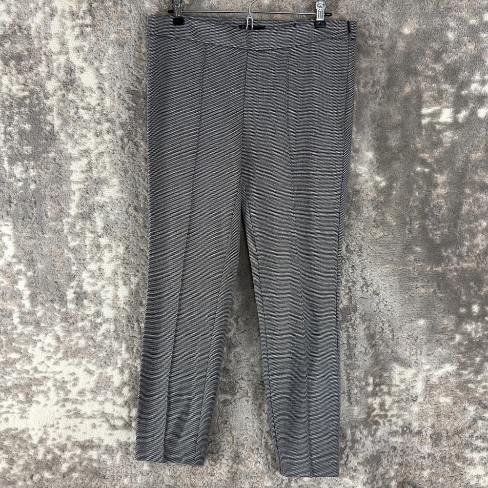 Dalia Size 8 Houndstooth Straight Leg Casual Pants Black White Button Zip